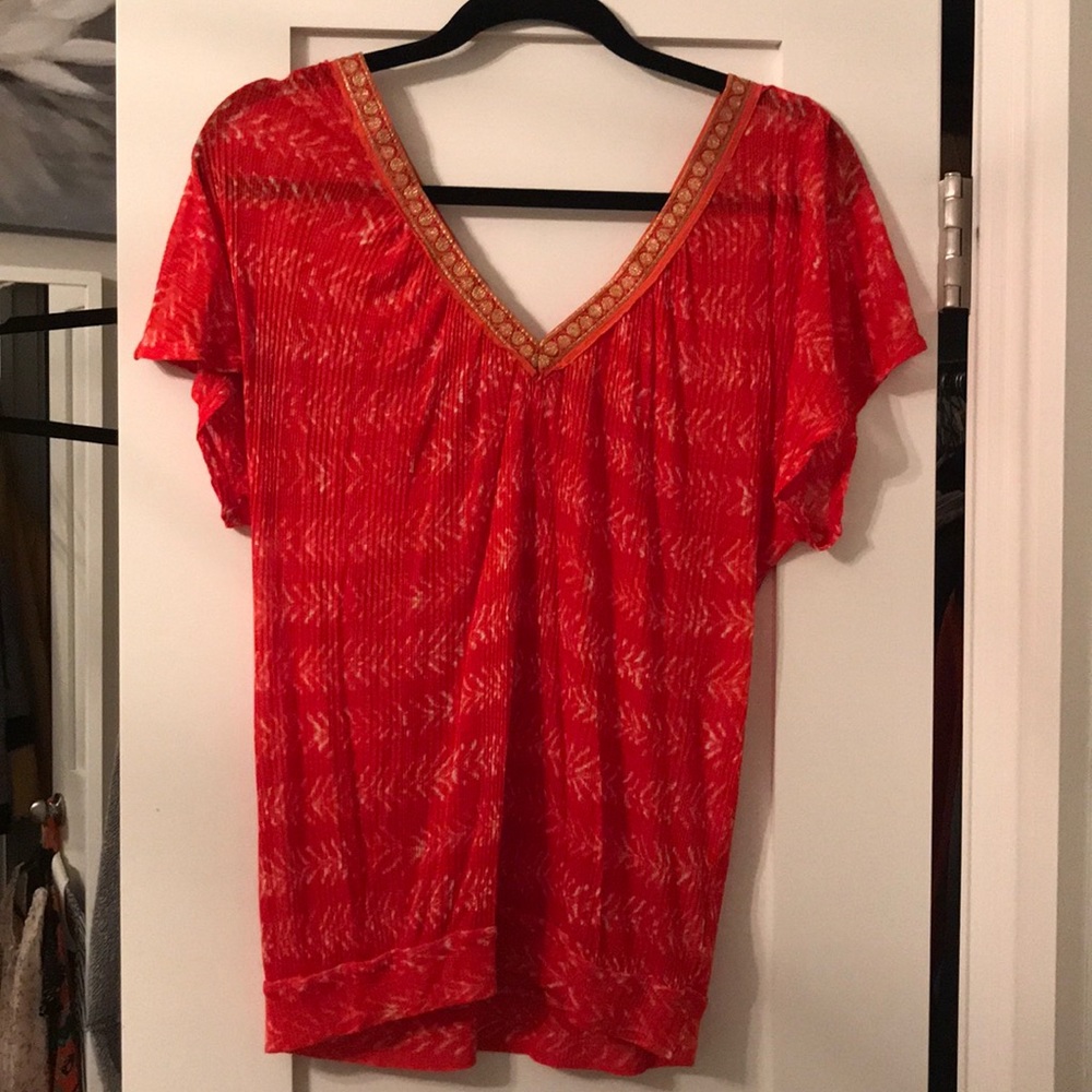 Free People red top gold trim collar size Med
